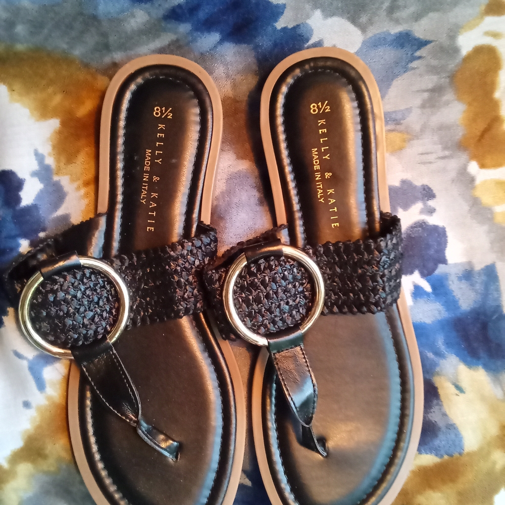 Kelly & Katie Woven Black Sandals with Silver Accents